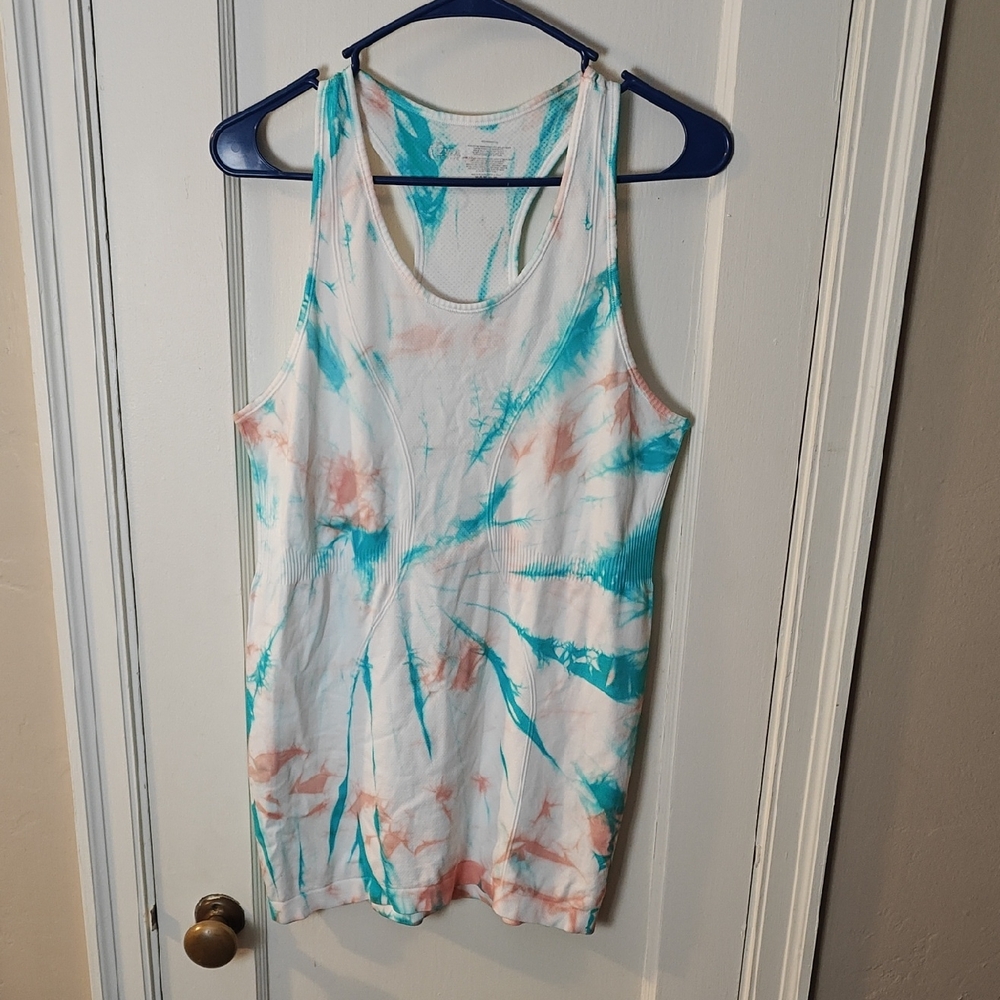 ZYIA Tie-Dye Tank Top - White and Teal